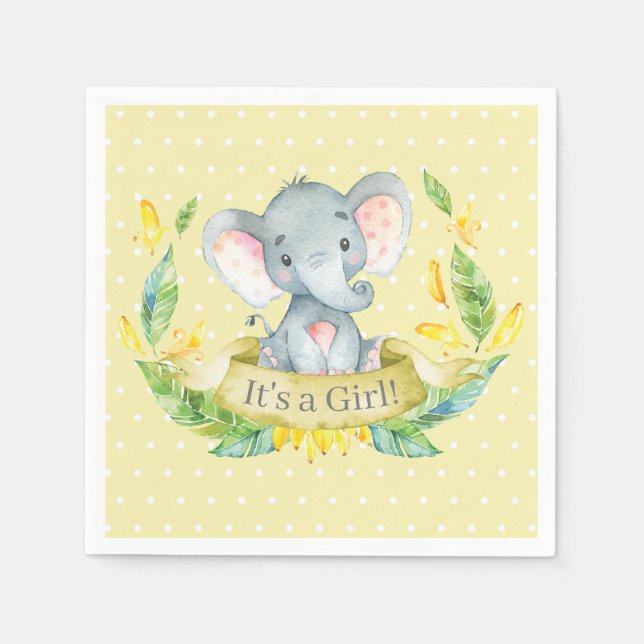 Serviette En Papier Baby shower Eléphant fille serviettes jaunes (Devant)