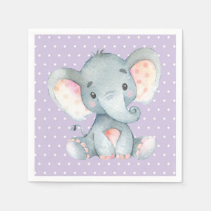 Serviette En Papier Baby shower Eléphant fille serviettes violettes