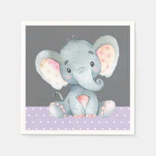 Serviette En Papier Baby shower Eléphant fille violet et serviettes gr