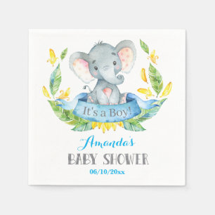 Serviette En Papier Baby shower Eléphant Garçon Bleu et Gris