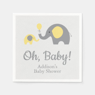 Serviette En Papier Baby shower éléphant jaune et gris serviettes