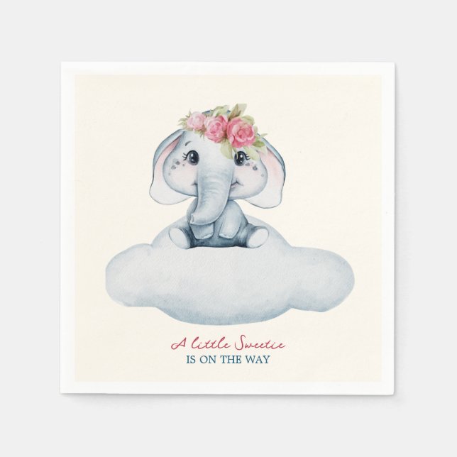 Serviette En Papier Baby shower Eléphant Little Cutie (Devant)
