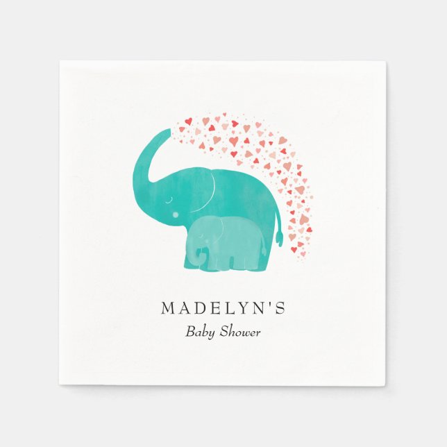 Serviette En Papier Baby shower Eléphant Mère et veau (Devant)