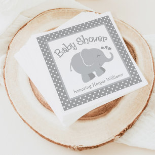 Serviette En Papier Baby shower éléphant moderne gris et blanc