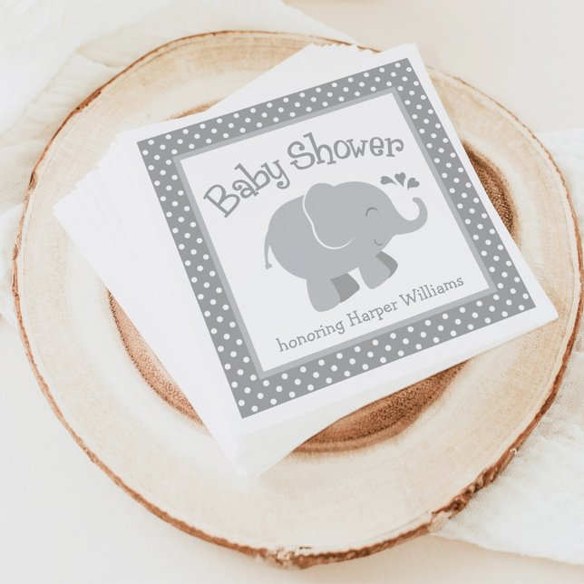 Serviette En Papier Baby shower éléphant moderne gris et blanc (Créateur téléchargé)