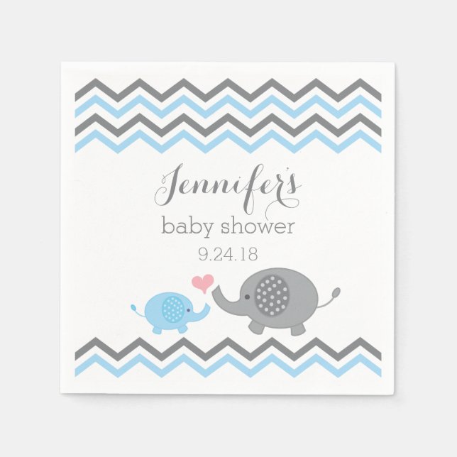 Serviette En Papier Baby shower éléphant serviettes bleu gris Chevron (Devant)