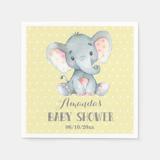 Serviette En Papier Baby shower éléphant serviettes jaune et gris (Devant)