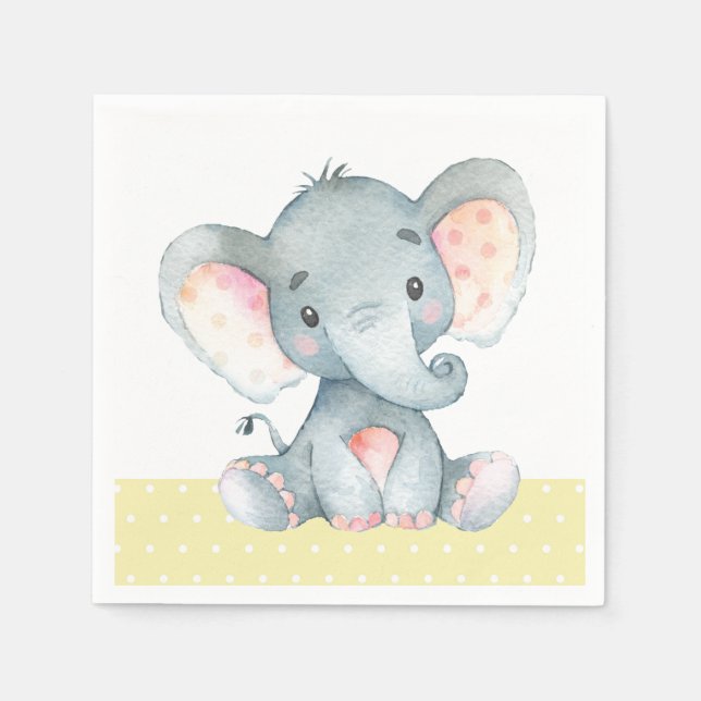 Serviette En Papier Baby shower éléphant serviettes jaunes (Devant)