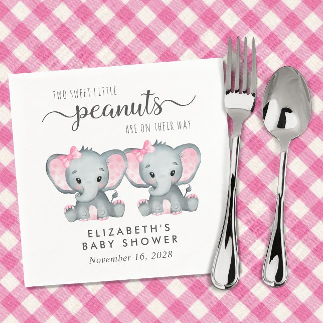 Serviette En Papier Baby shower Eléphant Twin Girls (Créateur téléchargé)