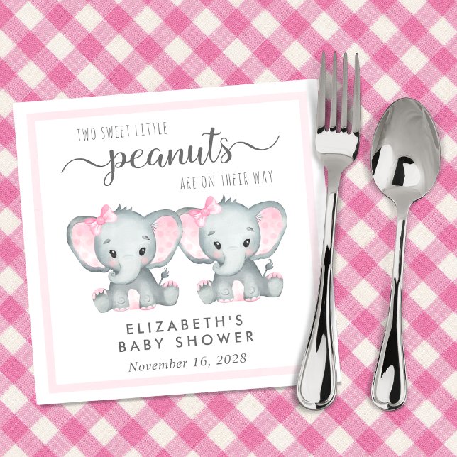 Serviette En Papier Baby shower Eléphant Twin Girls (Créateur téléchargé)