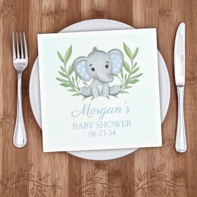 Serviette En Papier Baby Shower éléphant vert bleu garçon (Créateur téléchargé)