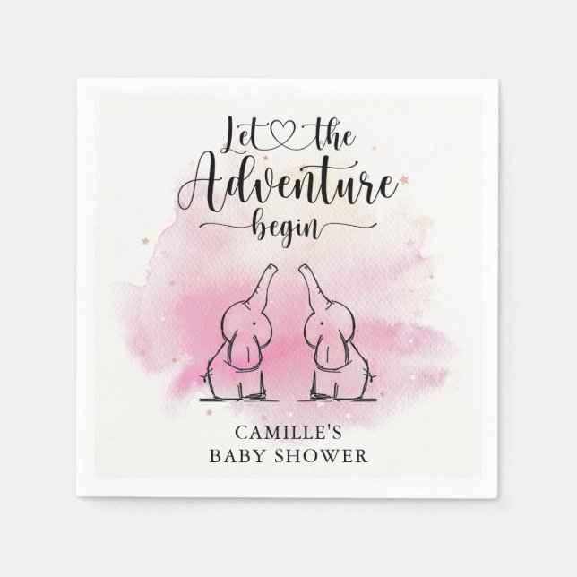 Serviette En Papier Baby shower Eléphants Jumeaux (Devant)