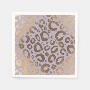 Serviette En Papier Baby shower Empreinte de léopard Lavender Gold Cre