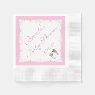 Serviette En Papier Baby Shower, Empreintes de Bébé, Rose Blanc