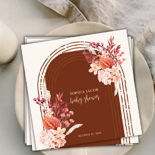 Serviette En Papier Baby shower en arc floral Boho Terracotta
