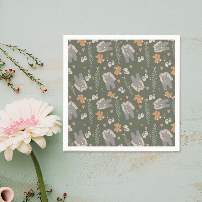 Serviette En Papier Baby shower en cuir marron neutre pour le genre (Cute gender neutral clothes boho baby shower napkins)