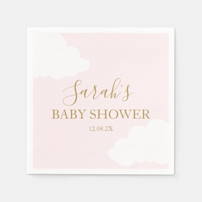 Serviette En Papier Baby shower en nuage rose (Devant)