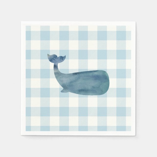 Serviette En Papier Baby shower En vichy bleu baleine (Devant)