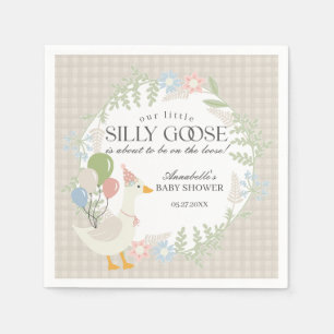 Serviette En Papier Baby shower En vichy floral beige soie oie