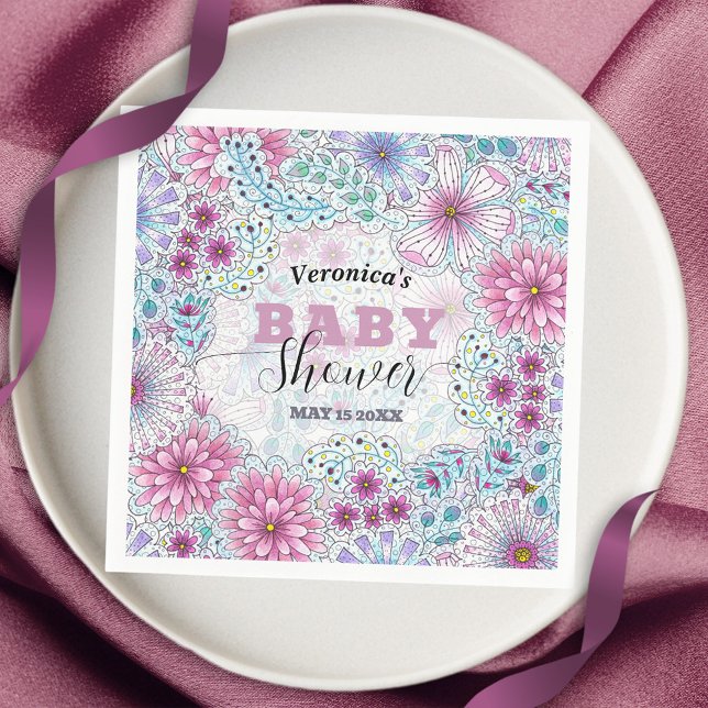 Serviette En Papier Baby shower enchanteur de fleurs de prairie bohème (Créateur téléchargé)