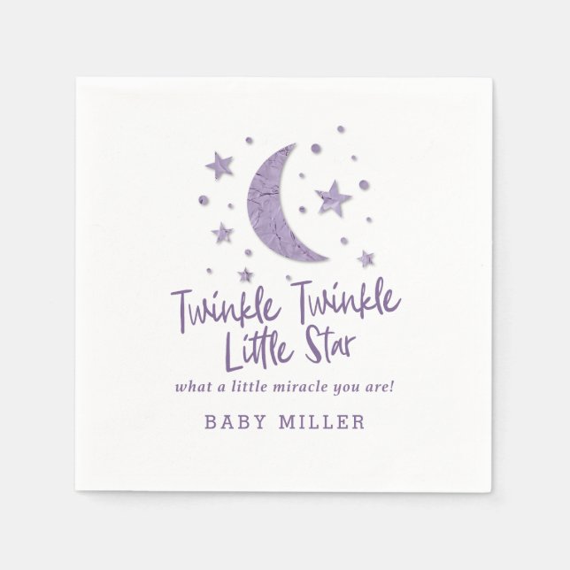 Serviette En Papier Baby Shower Étoiles Brillantes Lilas (Devant)