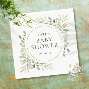 Serviette En Papier Baby Shower Eucalyptus Aquarelle Verdure Or