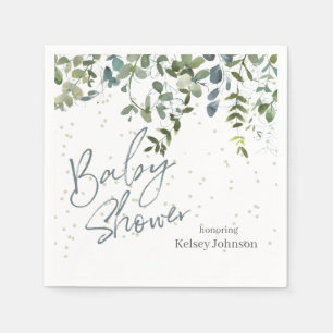 Serviette En Papier Baby shower Eucalyptus Écrit À La Main
