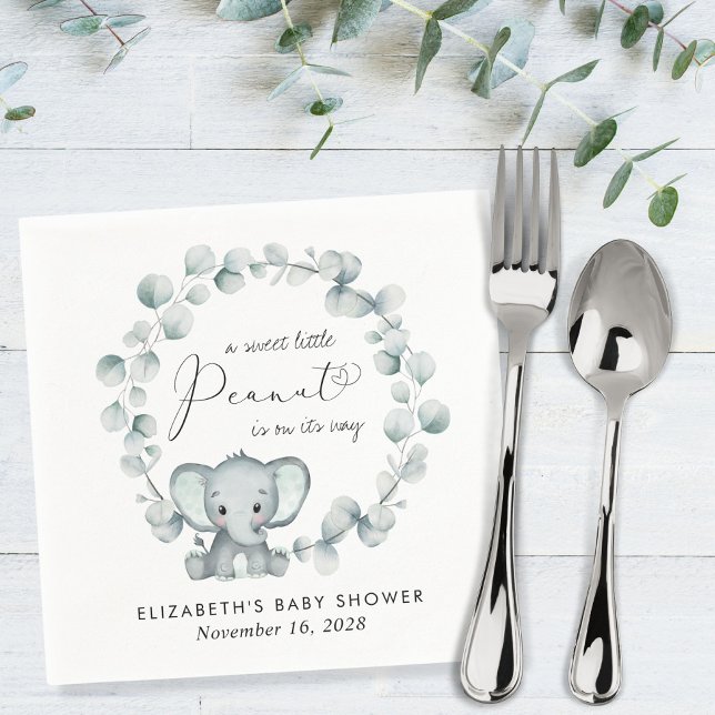 Serviette En Papier Baby shower Eucalyptus Eléphant mignon (Créateur téléchargé)