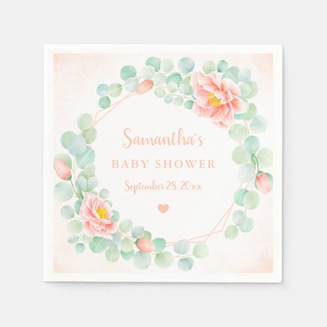 Serviette En Papier Baby shower Eucalyptus Feuille perceuse de germes  (Devant)