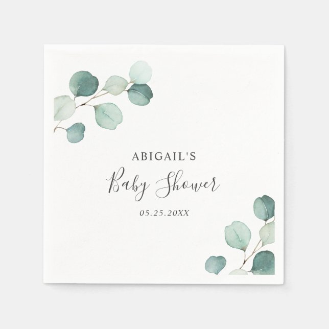 Serviette En Papier Baby shower Eucalyptus Neutre Genre (Devant)