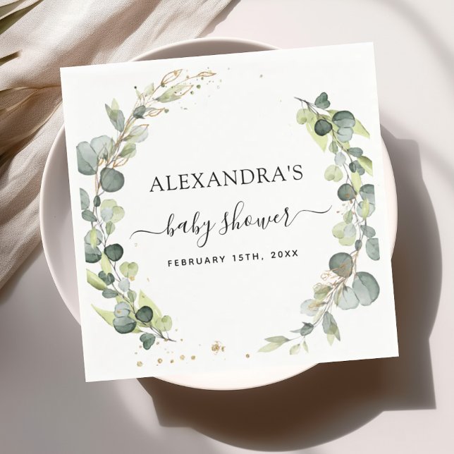 Serviette En Papier Baby shower Eucalyptus Verdure Boho Rustique (Créateur téléchargé)