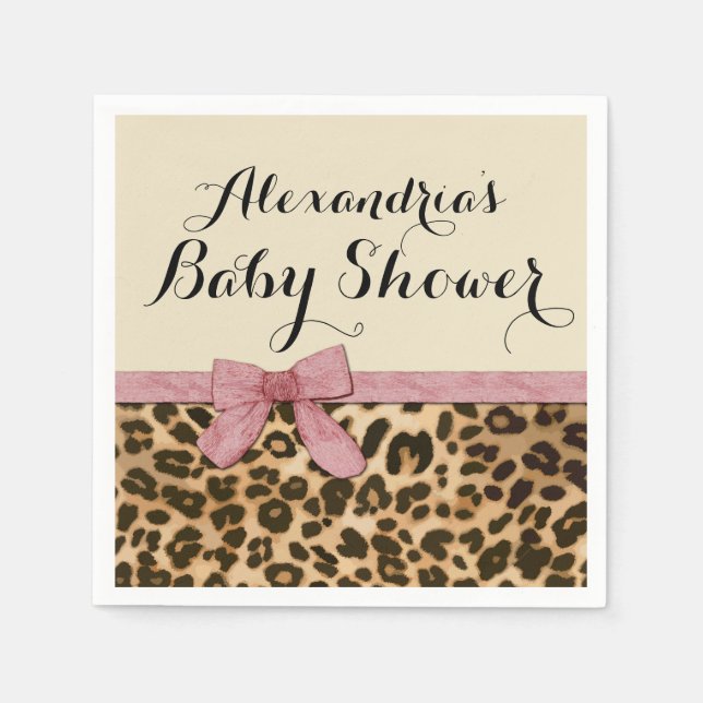 Serviette En Papier Baby shower Fancy Leopard Rose Bow Girl (Devant)