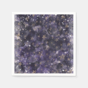 Serviette En Papier Baby Shower Fantaisie Étoiles Lune Or Pourpre