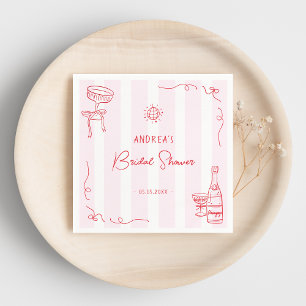 Serviette En Papier Baby Shower Fantaisiste Rose et Rouge Dessiné à la