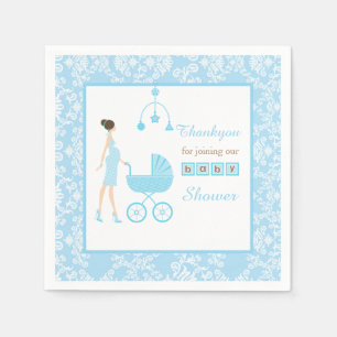 Serviette En Papier Baby shower femme Brunette Damask bleu