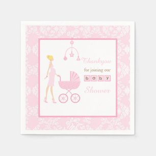 Serviette En Papier Baby shower femme rose Damask Blonde