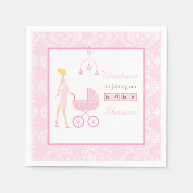 Serviette En Papier Baby shower femme rose Damask Blonde (Devant)