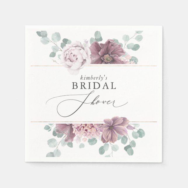 Serviette En Papier Baby Shower / Fête de Mariée Floral Mauve (Devant)
