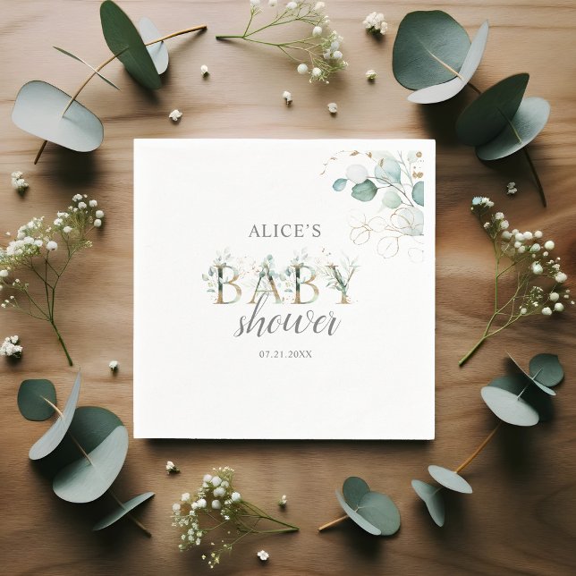 Serviette En Papier Baby shower Feuille de Boho Eucalyptus (Créateur téléchargé)