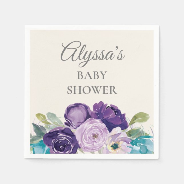 Serviette En Papier Baby shower Feuille de  de Sage Floral bleu violet (Devant)