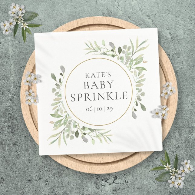 Serviette En Papier Baby shower Feuille verdoyant (Greenery Watercolor Leaves Baby Shower Napkins)