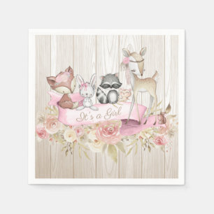 Serviette En Papier Baby Shower Fille Animaux de la Forêt
