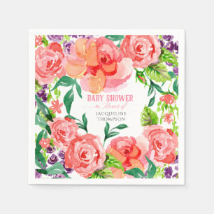Serviette En Papier Baby shower Fille Aquarelle Fleurs modernes Rose