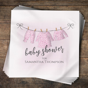 Serviette En Papier Baby shower fille Aquarelle rose Clothesline