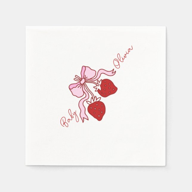 Serviette En Papier baby shower fille arc rose fraise (Devant)