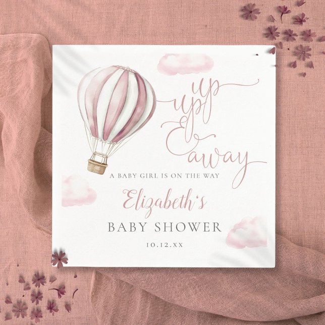 Serviette En Papier Baby shower Fille Balloon Rose À Air Chaud (Up And Away Pink Hot Air Balloon Girl Baby Shower Napkins)