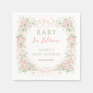 Serviette En Papier Baby-Shower Fille Bébé en Fleur avec un Nœud Flora