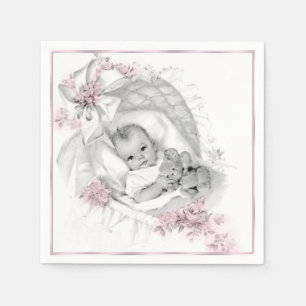 Serviette En Papier Baby Shower Fille Berceau Vintage