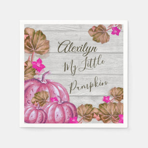 Serviette En Papier Baby Shower Fille Bois Gris Automne Rose Citrouill