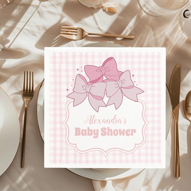 Serviette En Papier Baby shower fille Bow Aquarelle rose (Créateur téléchargé)